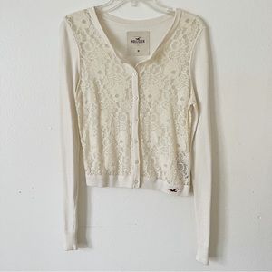 Free w/purchase  Hollister Cream Lace Front Button Cardigan